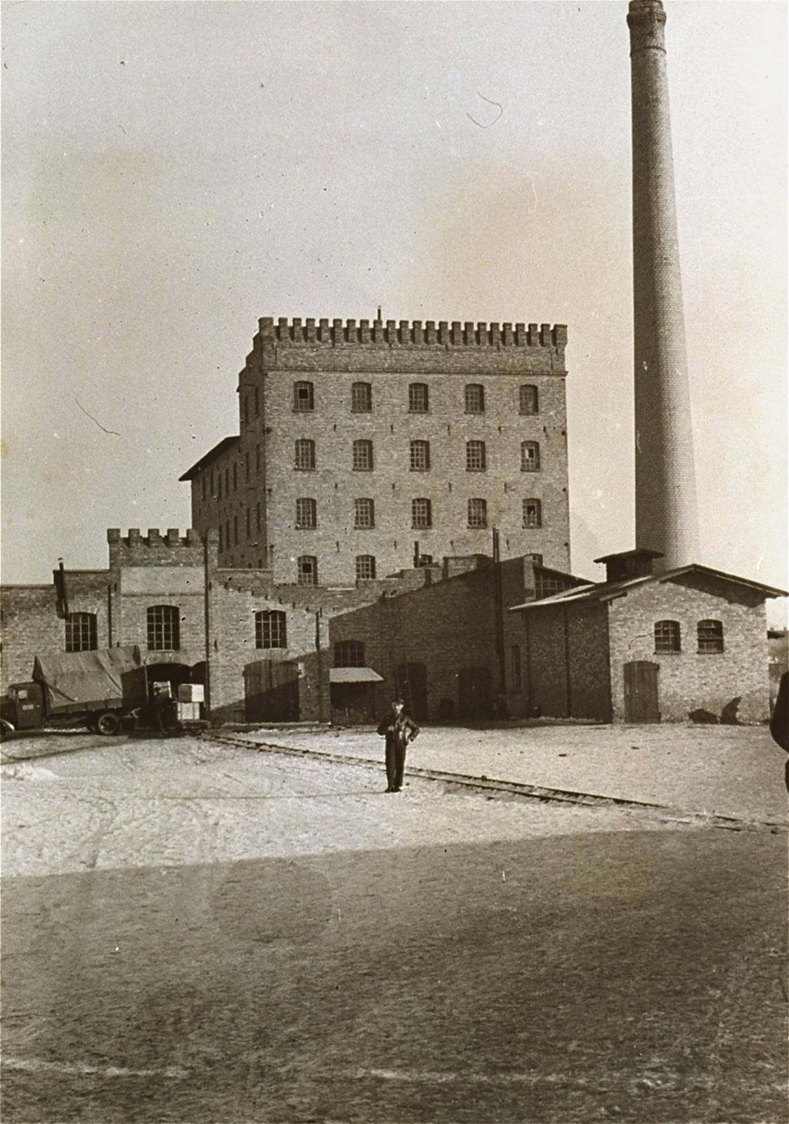 View of the flour mill in Zbaszyn, Poland, which served as a refugee camp for Jews expelled from Germany.