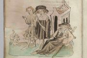 Dana Dvořáčková-Malá se věnuje i překladům starých německých textů vzniklých na našem území. Snímek zachycuje ilustraci z eposu Vilém ze země Slovanů (Wilhelm von Wenden). Dílo vzniklo v okruhu dvora předposledního přemyslovského krále Václava II., kterého oslavuje.