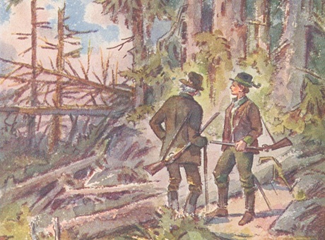 Lesníci hodnotí stav pohromy (ilustrace Františka Vrobela) 