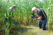 Kameraman a vědec po kolena ve vodě