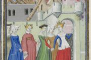 Spravedlnost vede Christine do města dam. Iluminace z rukopisu Město dam (Livre de la cité des dames) od Christine de Pizan, 1408, Bibliothèque nationale de France, sign. Français 607.